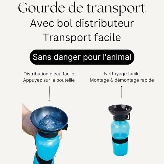 Portable Dog Water Bottle with Bowl 500ml, Blue, Compatible with Dogs