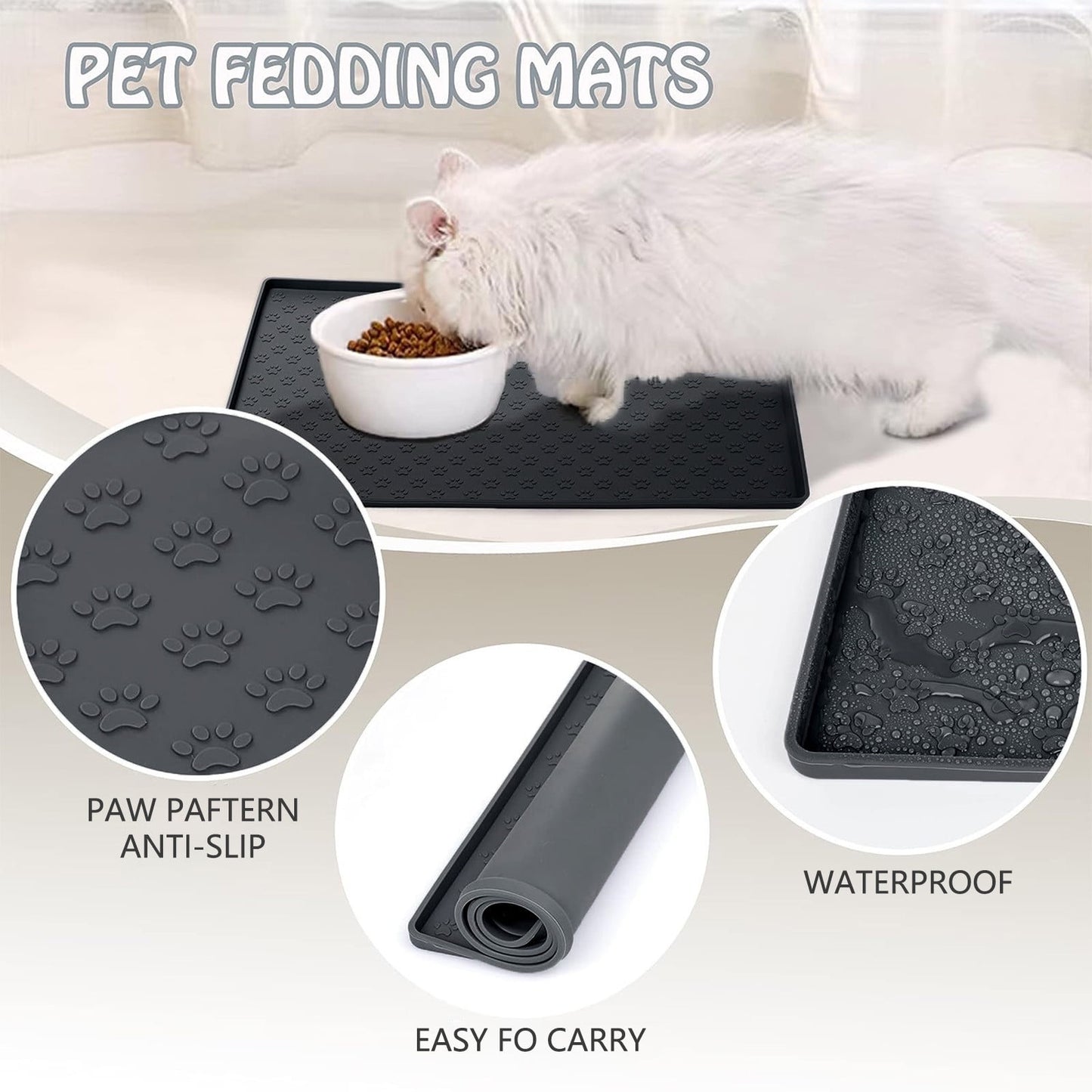 Darzheoy Dog Food Mat, Waterproof Dog Bowl Mat, Silicone Dog Mat for Food and Water, Pet Food Mat with Edges, Nonslip Dog Feeding Mat, Dog Food Mats for Floors Black