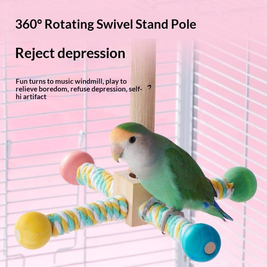 360 ° rotating station pole Interactive Spinning Toys, Enrichment Bird Cage Accessories Perch Toys for Medium-Sized Birds Cockatiel Ring-Necked (Monochrome version)