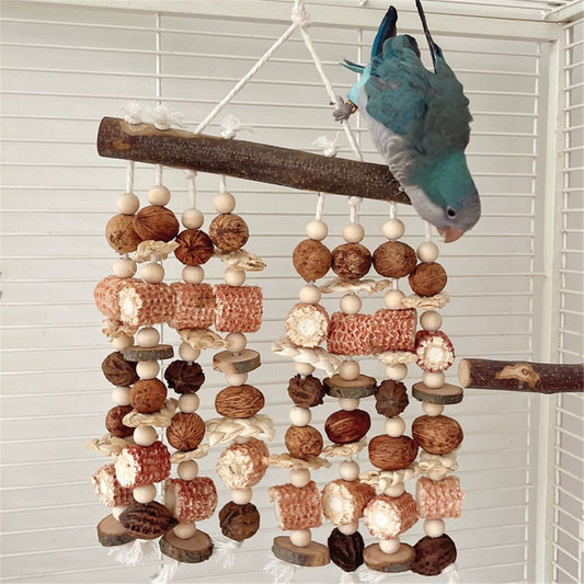 Large parrot toys, natural nuts, corn cobs, wooden African grey macaw, chew and tear toys, cockatoos, cockatoos, and large and medium-sized birds