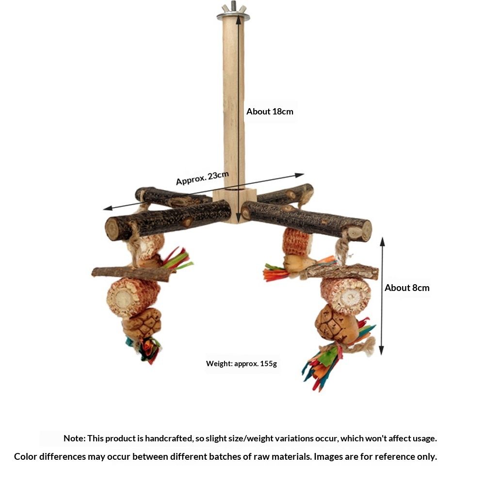 360° Rotating with Natural Chew Toys - Spinning Bird Toys Cage Accessories- Parrot Wooden Stand for Small and Medium Birds (Bite string style)