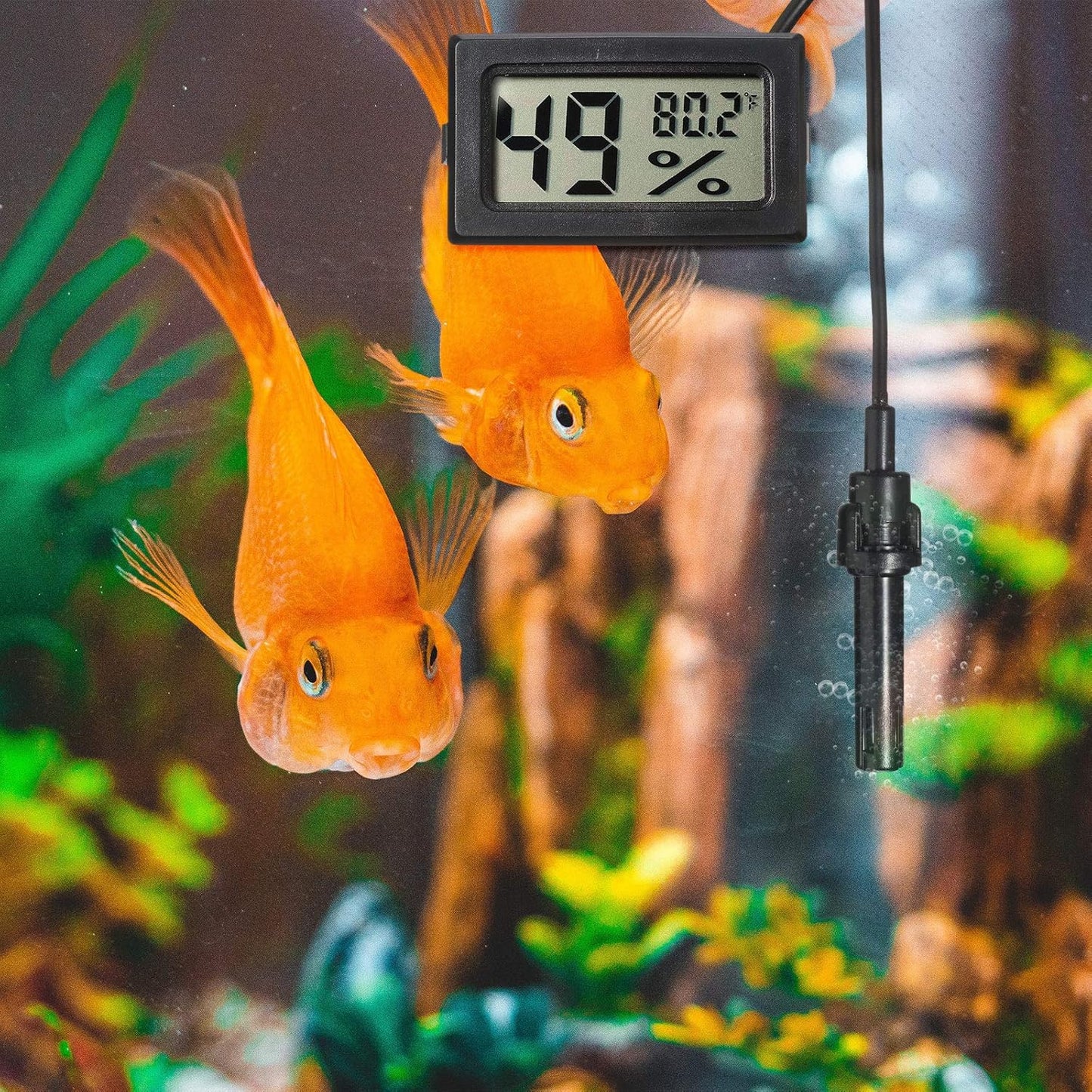 Mini Digital Temperature Humidity Meters Gauge with Probe Gauge LCD Fahrenheit Display Thermometer Hygrometer for Incubator Reptile Plant Greenhouse Chicken Coop Garden(Black, 3 Pieces)