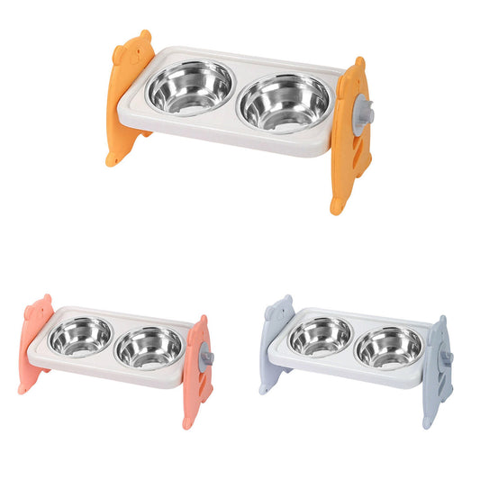 Double Pet Feeding Bowls Stainless Steel Non Slip Cat Dog Water Bowl Food Dish - Orange