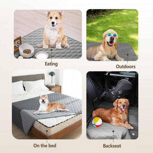 Grey 2-Sided Waterproof Pet Sofa Cover - Dog Bed Protector Blanket for Furniture, Couches & Car Seats (100x127cm, Machine Washable)