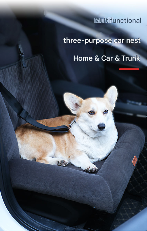 Dark blue Plush Dog Car Booster Seat - 2-in-1 Travel Bed for Small Dogs with Washable Cover