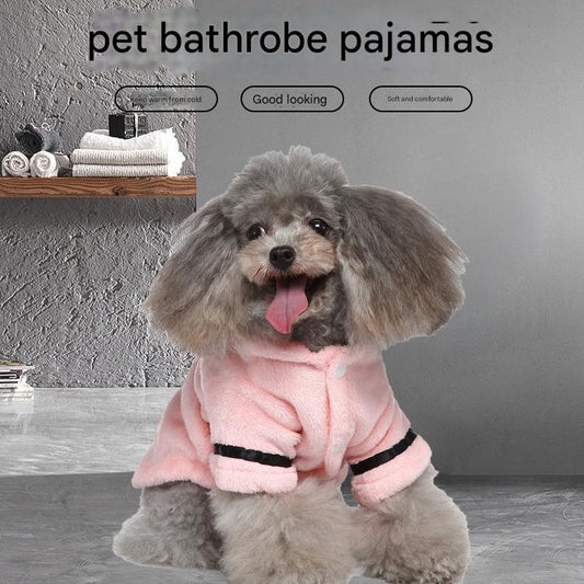 Pink Cozy Pet Bathrobe Sleepwear – Plush Fleece Dog Robe with Hood and Adjustable Waistband for Small to Medium Breeds(Size:L)