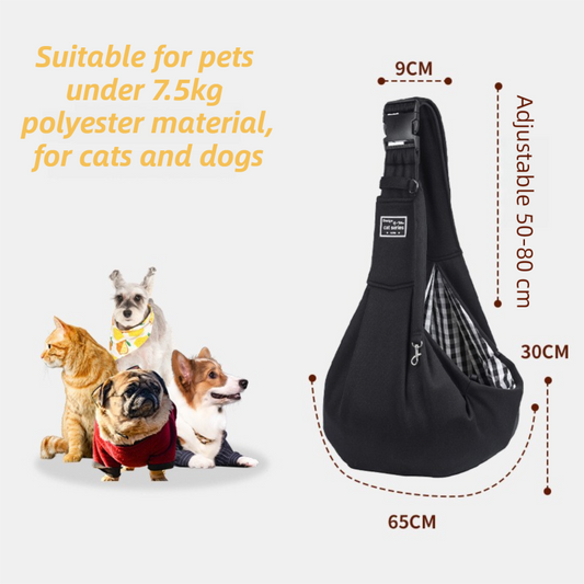 Black Lightweight Breathable Pet Crossbody Bag with Adjustable Padded Strap & Reversible Double-Sided Design