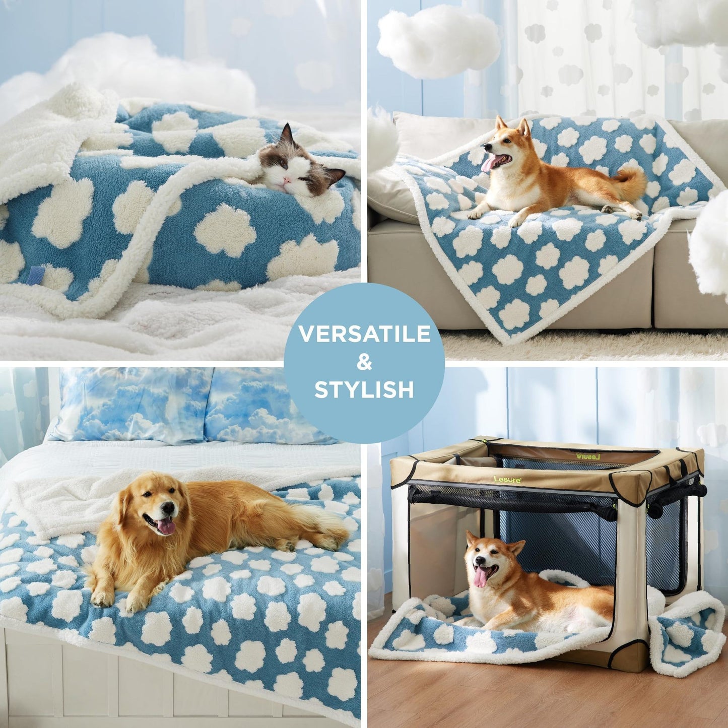 75 x 100 CM Waterproof Soft Sherpa Fleece Pet Blanket (Green Floral) - Reversible Thickened Furniture Protector for Dogs & Cats