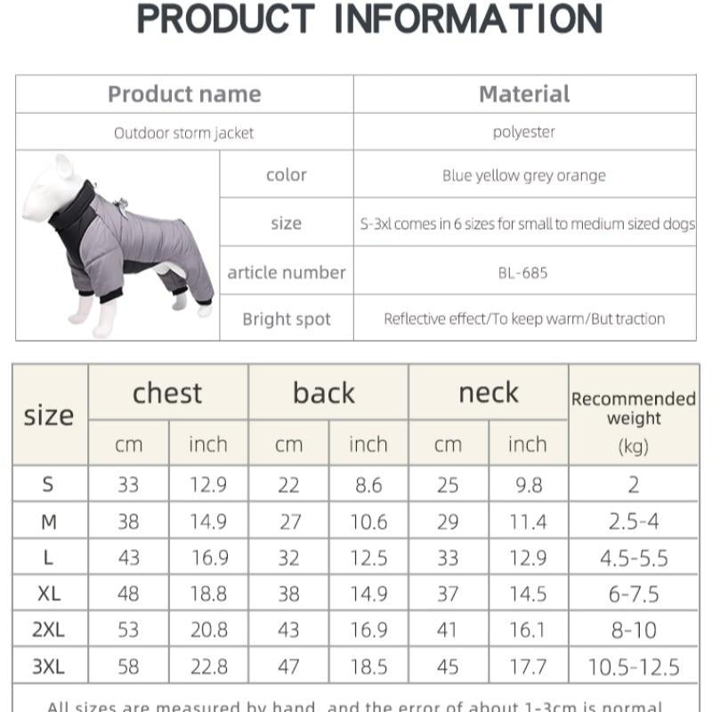 M Size Grey Winter Waterproof Dog 4 Leg Jumpsuit for Full Body Warmth - Reflective Windproof Pet Puffer Coat with Integrated Harness