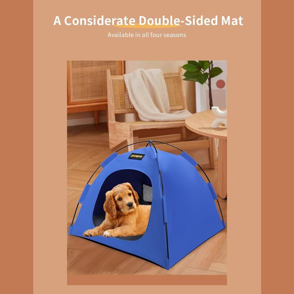 Green All-Weather Portable Pet Tent with Dual-Sided Cushion & Insect-Proof Mesh – S Size 40 x 40 x 35 cm, Waterproof & Sun-Proof Outdoor Four Corner Dome Kennel for Dogs & Cats Travel Camping