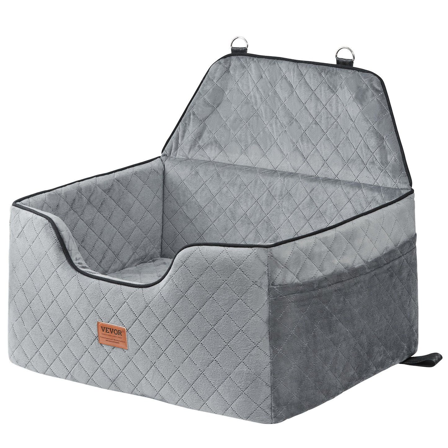 Dog Car Seat, Dog Booster Seat for Car with A Storage Pocket, Pet Car Seat with Clip-On Safety Leash, Sponge Filling, Dog Car Bed for Medium & Large Dog up to 24.9 kg, Gray