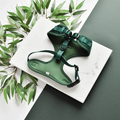 Cocopup London – LUXE Adjustable Neck Harness – Forest Green Velvet