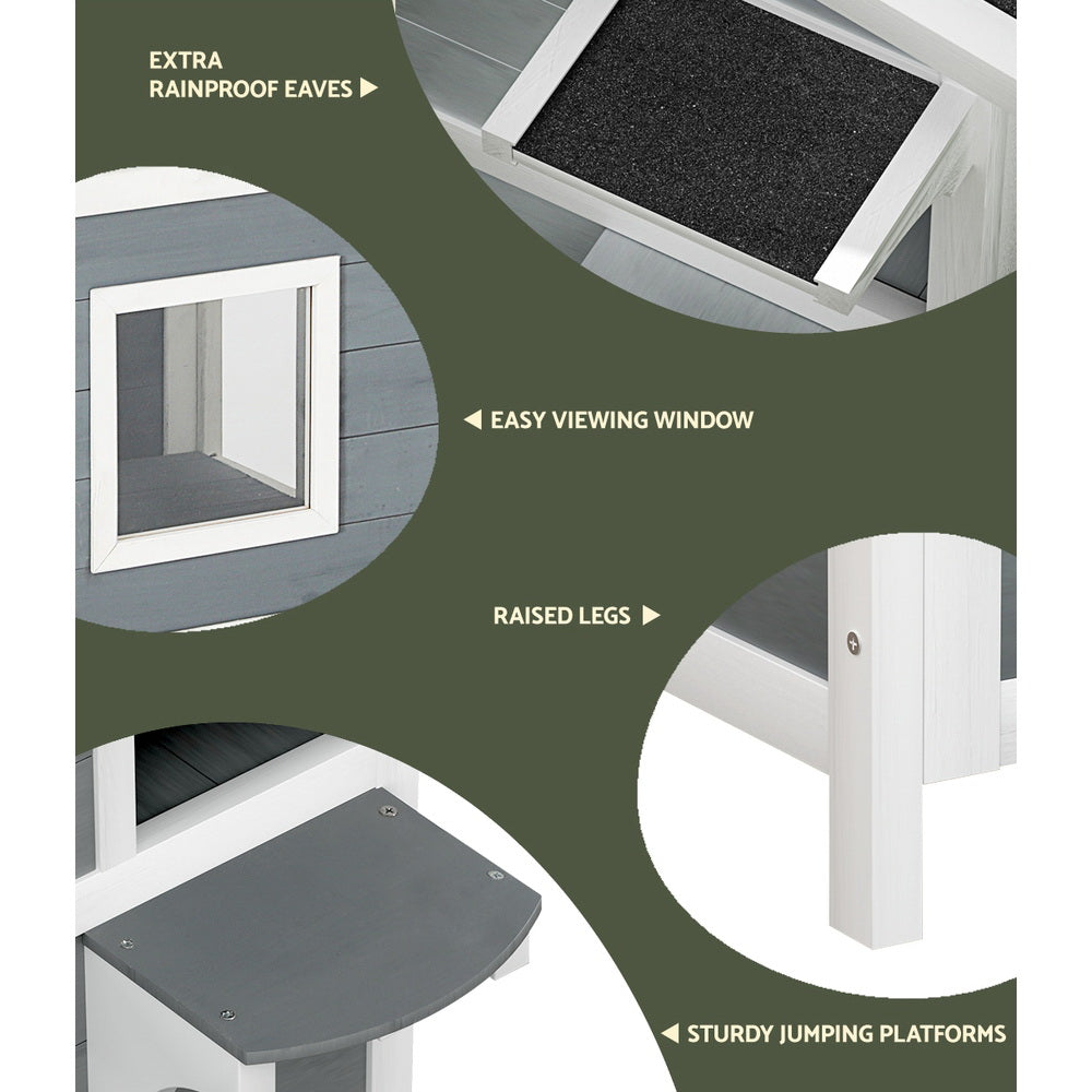 i.Pet Outdoor Cat House Shelter 56cm x 52cm x 82cm Rabbit Hutch Wooden Condo Small Outdoor Cat House