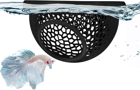 Floating Betta Hide & Shrimp Cave – 3D Printed Aquarium Hammock, Feeder & Rest Spot – Floating Betta Log & Cave Decor for Nano Tanks, Corydoras, Shrimp & Small Fish – Safe PLA, Patent Pending - Black - Size S