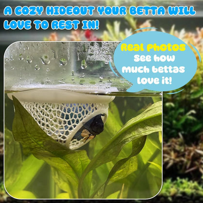 Floating Betta Hide & Shrimp Cave – 3D Printed Aquarium Hammock, Feeder & Rest Spot – Floating Betta Log & Cave Decor for Nano Tanks, Corydoras, Shrimp & Small Fish – Safe PLA, Patent Pending - Black - Size S