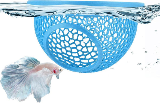 Floating Betta Hide & Shrimp Cave – 3D Printed Aquarium Hammock, Feeder & Rest Spot – Floating Betta Log & Cave Decor for Nano Tanks, Corydoras, Shrimp & Small Fish – Safe PLA, Patent Pending - Blue - Size S