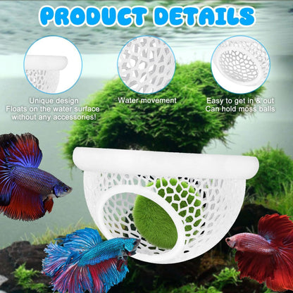 Floating Betta Hide & Shrimp Cave – 3D Printed Aquarium Hammock, Feeder & Rest Spot – Floating Betta Log & Cave Decor for Nano Tanks, Corydoras, Shrimp & Small Fish – Safe PLA, Patent Pending - Blue - Size S