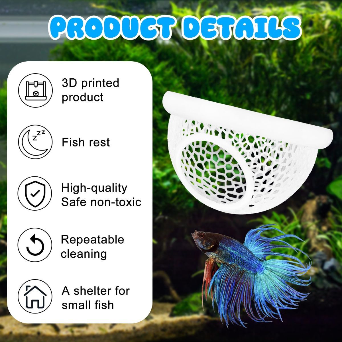 Floating Betta Hide & Shrimp Cave – 3D Printed Aquarium Hammock, Feeder & Rest Spot – Floating Betta Log & Cave Decor for Nano Tanks, Corydoras, Shrimp & Small Fish – Safe PLA, Patent Pending - Pink - Size S