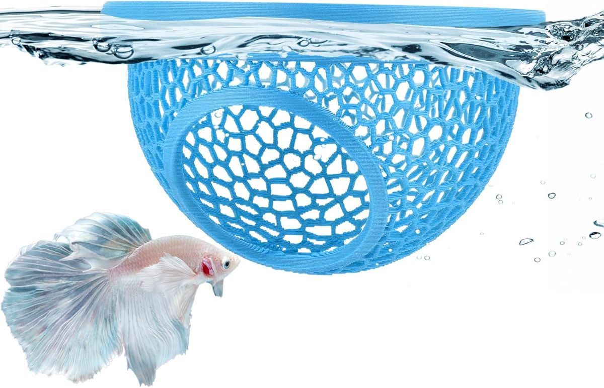 Floating Betta Hide & Shrimp Cave – 3D Printed Aquarium Hammock, Feeder & Rest Spot – Floating Betta Log & Cave Decor for Nano Tanks, Corydoras, Shrimp & Small Fish – Safe PLA, Patent Pending - Pink - Size S
