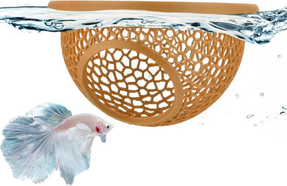 Floating Betta Hide & Shrimp Cave – 3D Printed Aquarium Hammock, Feeder & Rest Spot – Floating Betta Log & Cave Decor for Nano Tanks, Corydoras, Shrimp & Small Fish – Safe PLA, Patent Pending - Pink - Size S