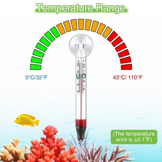 2 Pcs Floating Aquarium Thermometers, Floating Glass Aquarium Thermometer with Suction Cup, Mercury Free Large Standing Thermometer for Freshwater and Saltwater Fish