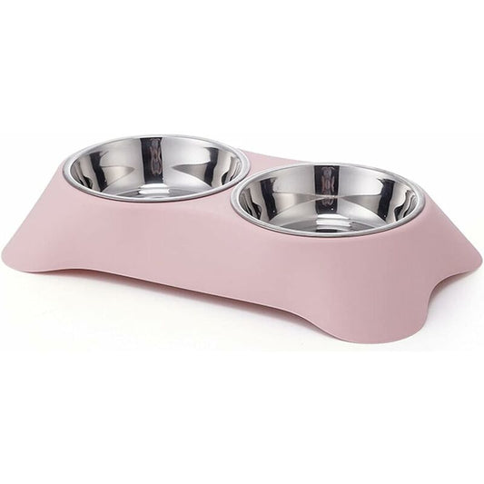 Non-Slip Stainless Steel Double Bowl - Spill Proof For Small Dogs And Cats (S, Pink)