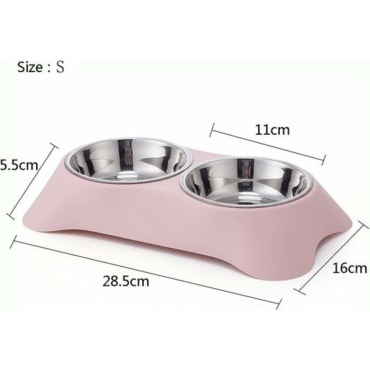 Non-Slip Stainless Steel Double Bowl - Spill Proof For Small Dogs And Cats (S, Pink)