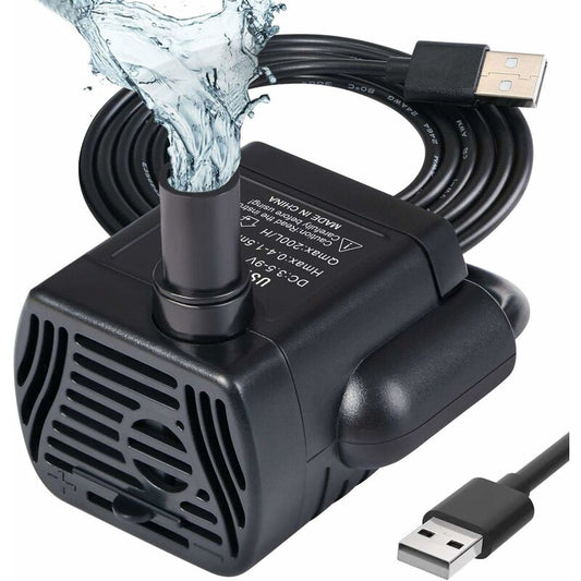 Submersible Water Pump, Aquarium Pump Adjustable 200L/H 3W Ultra-Quiet Catit Usb Pump For Pond Fish Tank Fountain Fish