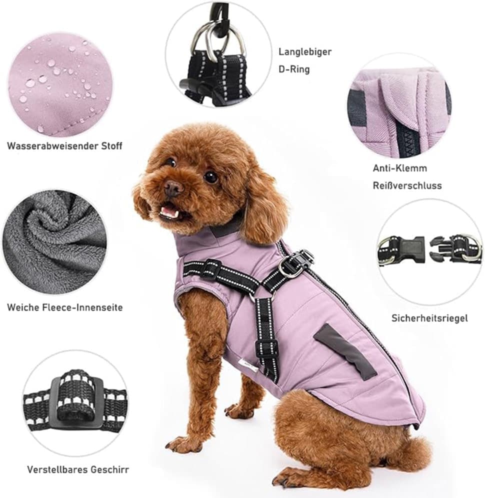 Warm Soft Winter Dog Vest with Stand Collar, Wind and Waterproof - XXL, Pink