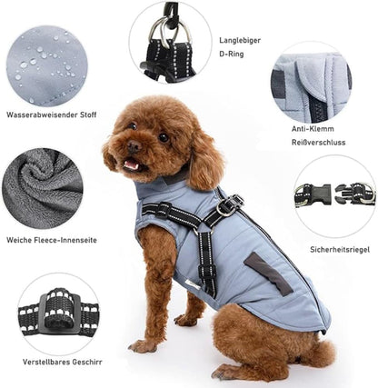 Warm Soft Winter Dog Vest with Stand Collar, Wind and Waterproof, Blue, for Small Medium Large Dogs, XXL