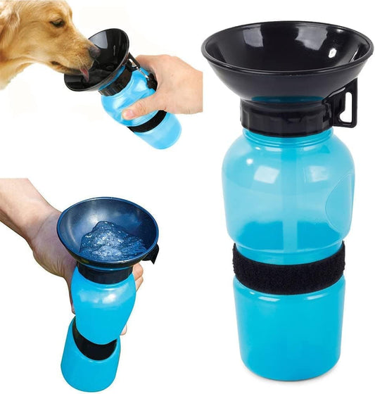 Portable Dog Water Bottle with Bowl 500ml, Blue, Compatible with Dogs