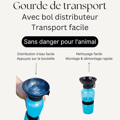 Portable Dog Water Bottle with Bowl 500ml, Blue, Compatible with Dogs
