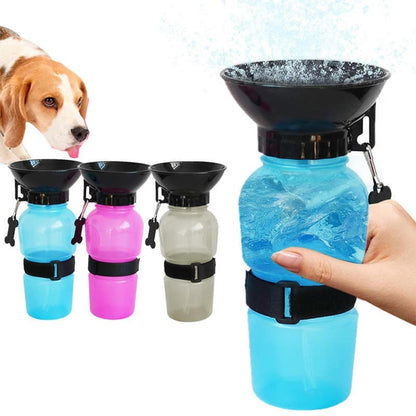 Portable Dog Water Bottle with Bowl 500ml, Blue, Compatible with Dogs