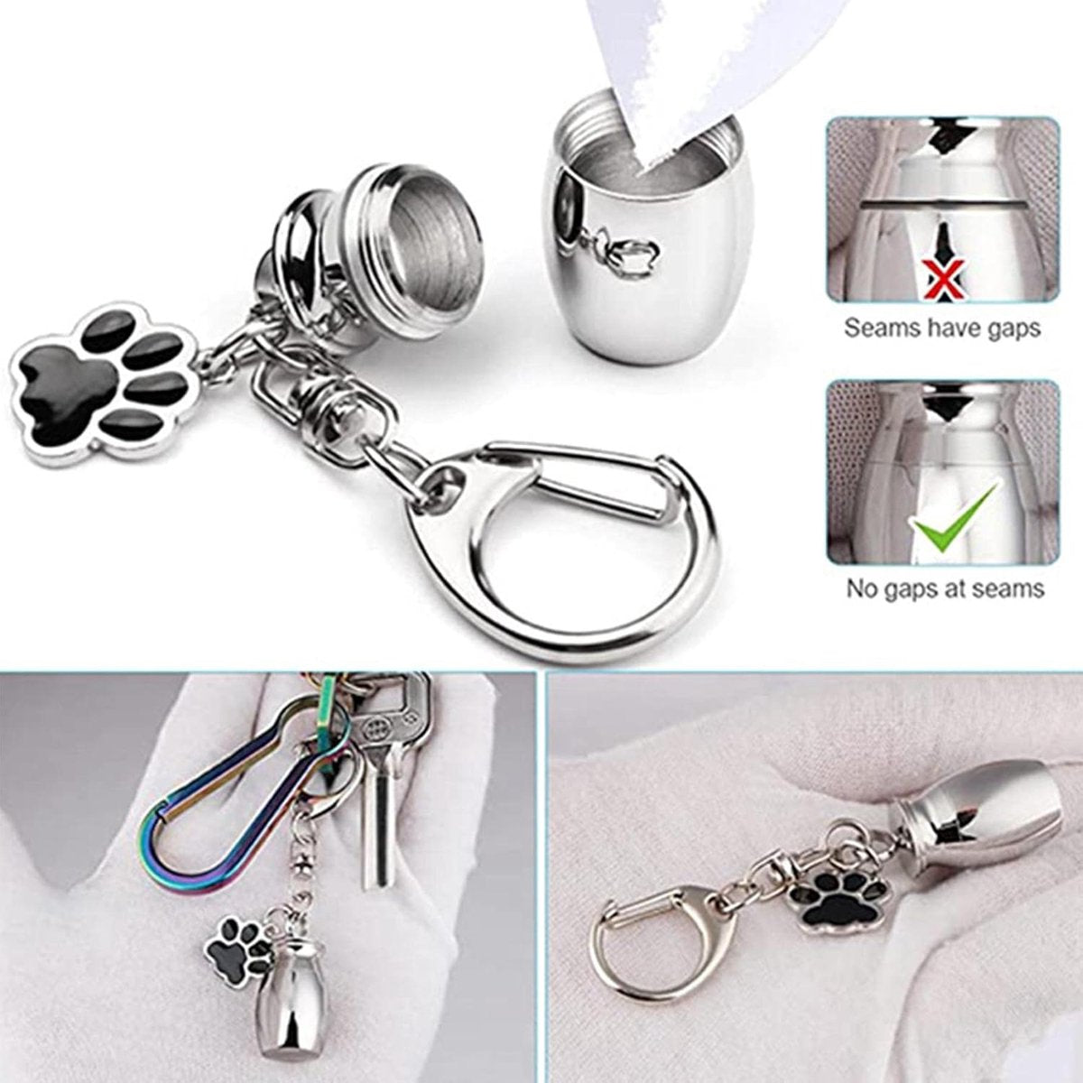 Pet Ash Keychain - Stainless Steel Paw - Waterproof - Ash Holder for Cats Dogs