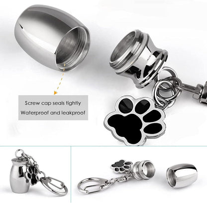 Pet Ash Keychain - Stainless Steel Paw - Waterproof - Ash Holder for Cats Dogs