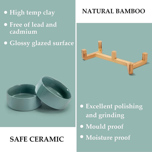Ceramic Food Bowl Set With Wooden Base- Diameter: 13 cm