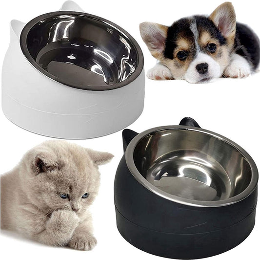 Stainless Steel, Removable 2-in-1 Pet Bowl - 15° Tiltable - 2 x 200 ml