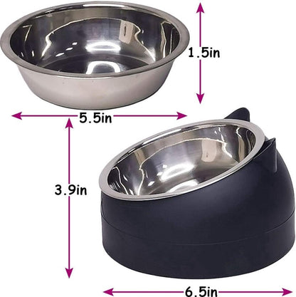 Dog Food Bowl - Cat Food Bowl - Stainless Steel - BPA-Free - Removable 2-in-1 Pet Bowl - 15° Tiltable - 2 x 200 ml - Dog Bowl - Sturdy - Durable - Non-Slip - - Dog & Cat Drinking Bowl - Black and White - Easy to Clean - Cat and Dog Gifts