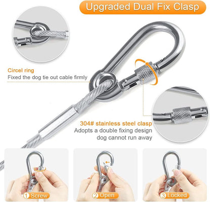 Dog leash cable - 5mm * 3m - stainless steel - silver - dog chains - with double fastening stainless steel buckle - camping accessories - dog game ground stake - heavy-duty dog chain - exhaust leash for animals