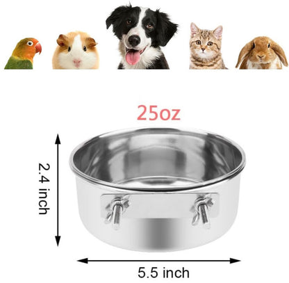 Pet Food Bowl - Stainless Steel Food Bowl - Hanging Food Bowl - with Clip Holder - Suitable for dogs, birds, parrots, cats and rabbits.