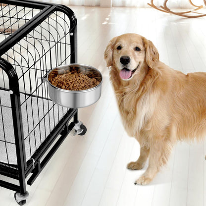 Pet Food Bowl - Stainless Steel Food Bowl - Hanging Food Bowl - with Clip Holder - Suitable for dogs, birds, parrots, cats and rabbits.