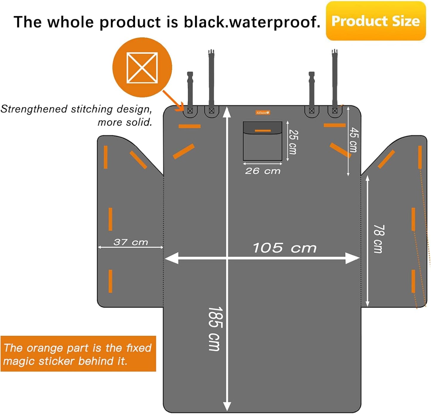 Dog Blanket Car Back Seat - Dog Trunk Liner - Non-Slip & Waterproof Backseat Cover for Pets - Durable Washable Trunk Liner for Travel - Suitable for Small and Medium Cars and Trucks - Black