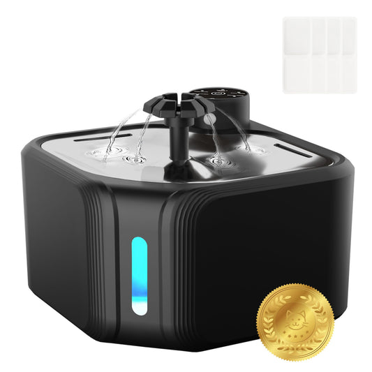 Cat Drinking Fountain - Water Fountain - Dog Drinking Bowl - Automatic Drinking Bowl - Cat Fountain - Dog Fountain - Water Dispenser - Whisper-Quiet - Includes 8 Filters - LED Lighting - Water Bowl - Pet Accessories - 2.8 Liters - Black - 1 Piece