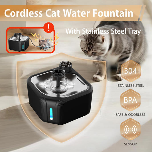 Cat Drinking Fountain - Water Fountain - Dog Drinking Bowl - Automatic Drinking Bowl - Cat Fountain - Dog Fountain - Water Dispenser - Whisper-Quiet - Includes 8 Filters - LED Lighting - Water Bowl - Pet Accessories - 2.8 Liters - Black - 1 Piece