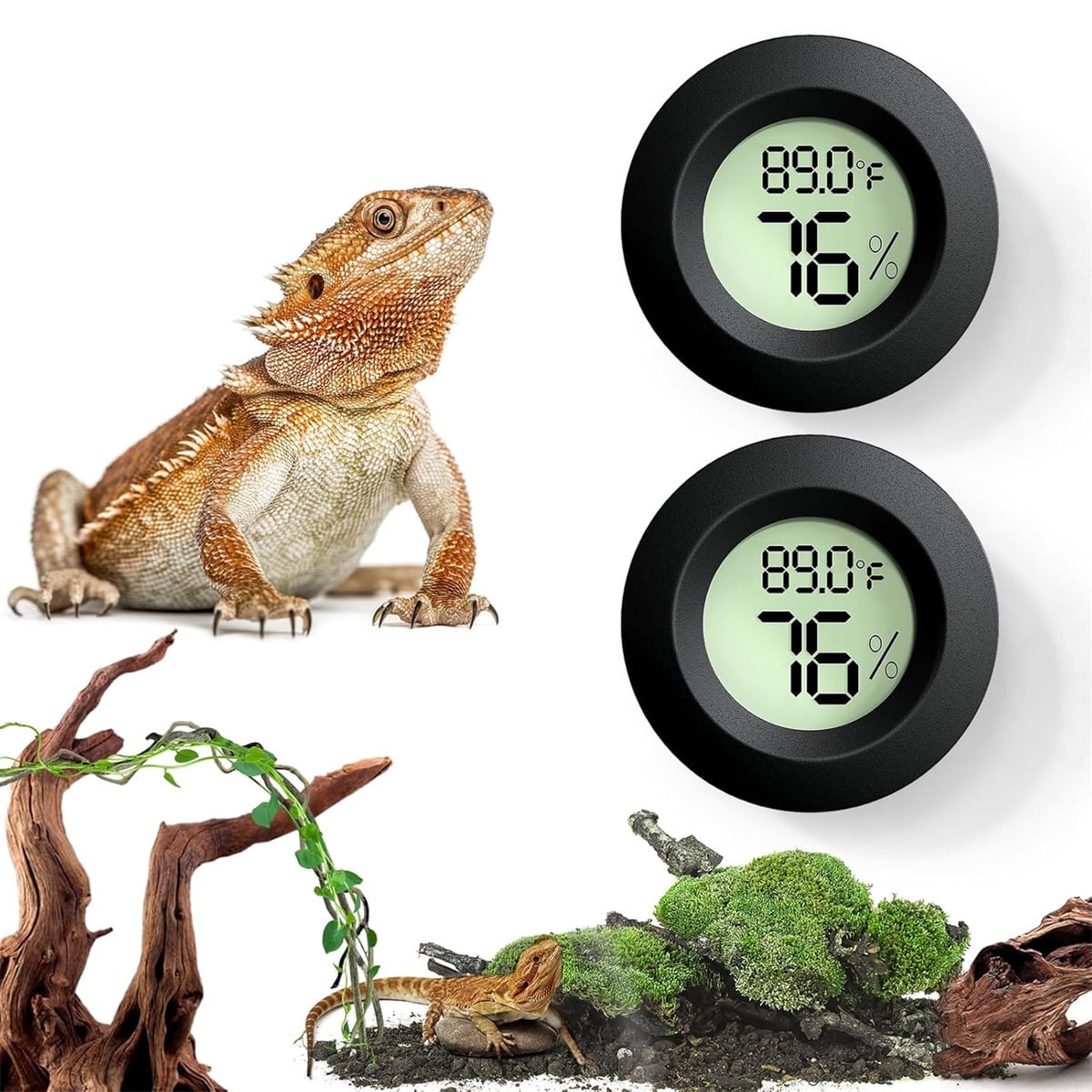 Tutuviw Reptile Thermometer Hygrometer LCD Digital Humidity Gauge for Reptile Heat Pad to Monitor Temperature and Humidity in Reptile Terrarium for Turtle Snake Lizard Frog Plant Box, 2Pcs 1.7