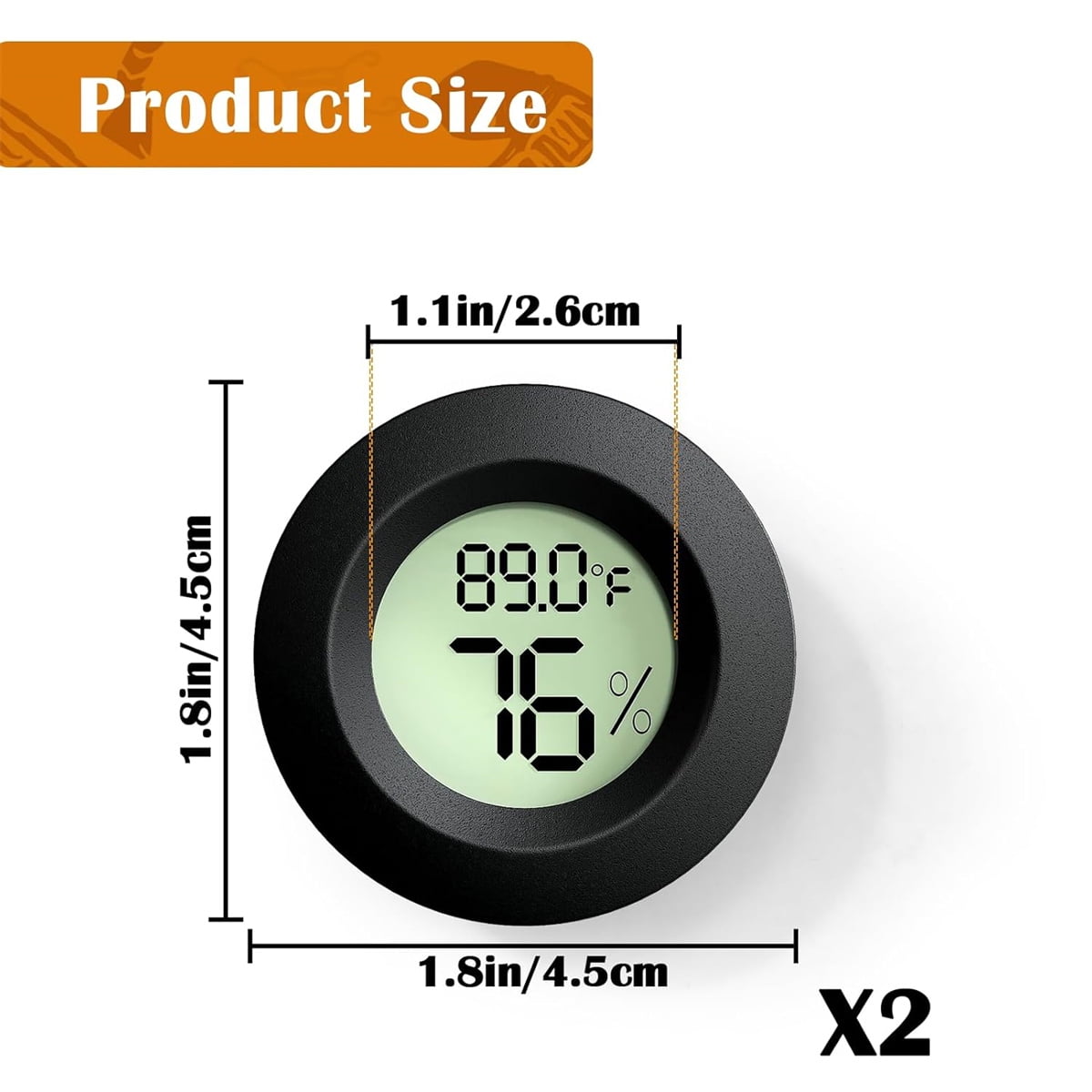 Tutuviw Reptile Thermometer Hygrometer LCD Digital Humidity Gauge for Reptile Heat Pad to Monitor Temperature and Humidity in Reptile Terrarium for Turtle Snake Lizard Frog Plant Box, 2Pcs 1.7