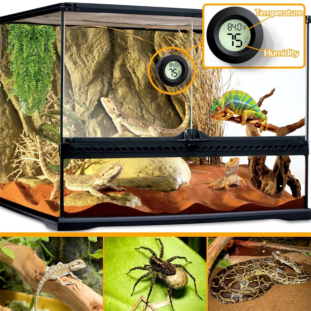 Tutuviw Reptile Thermometer Hygrometer LCD Digital Humidity Gauge for Reptile Heat Pad to Monitor Temperature and Humidity in Reptile Terrarium for Turtle Snake Lizard Frog Plant Box, 2Pcs 1.7