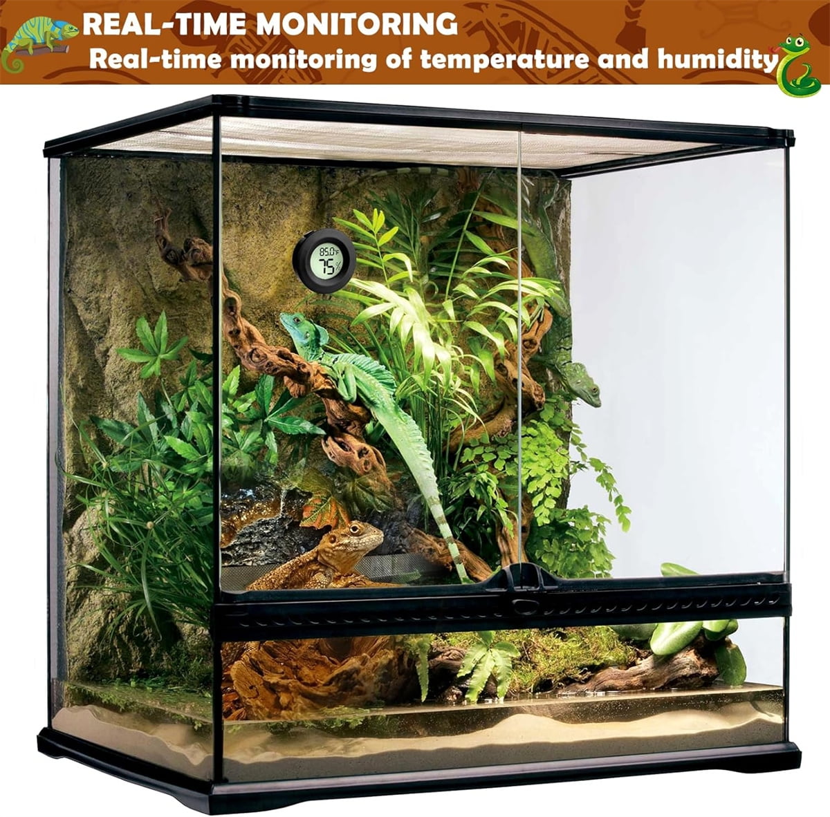 Tutuviw Reptile Thermometer Hygrometer LCD Digital Humidity Gauge for Reptile Heat Pad to Monitor Temperature and Humidity in Reptile Terrarium for Turtle Snake Lizard Frog Plant Box, 2Pcs 1.7