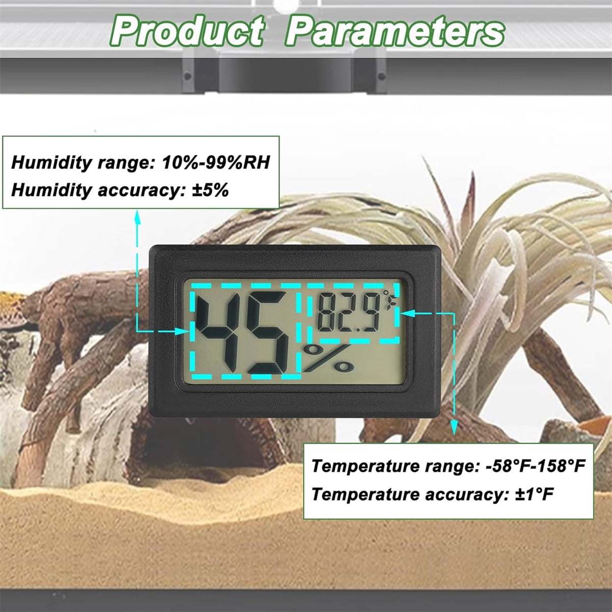 Tutuviw Reptile Thermometer Hygrometer LCD Digital Humidity Gauge for Reptile Heat Pad to Monitor Temperature and Humidity in Reptile Terrarium for Turtle Snake Lizard Frog Plant Box, 2Pcs 2"