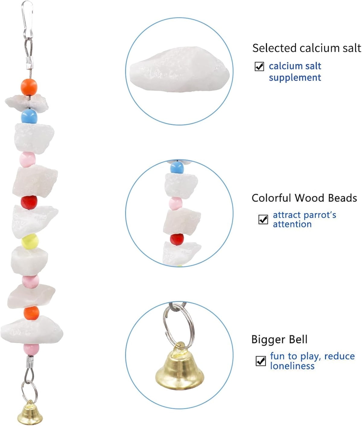 Tutuviw 2Pcs Bird Cuttlebone Chew Toy,Natural Calcium Cuddle Bone Sharp Beaks Cage Toy,Large Parrot Chewing Calcium Cuttlebone with Bells,Calcium Stone Chew Toy Grinding Teeth for Parrot Hamster